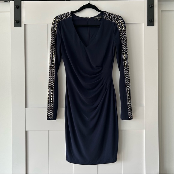 Navy Blue Guess Long Sleeve Cocktail Dress - Picture 1 of 5